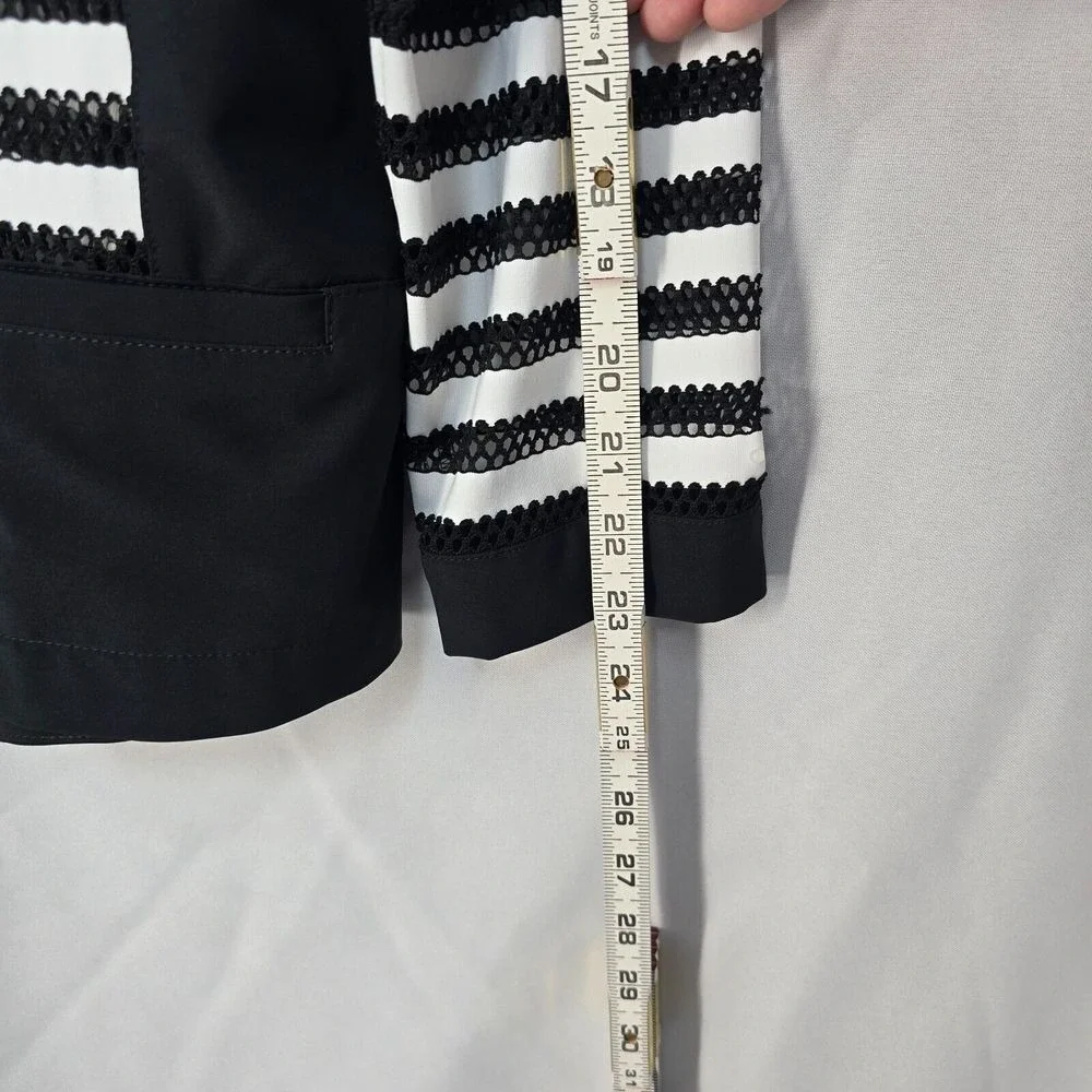 Weekends by Chico's Blazer Jacket Women Medium Full Zip‎ Black Striped Nautical